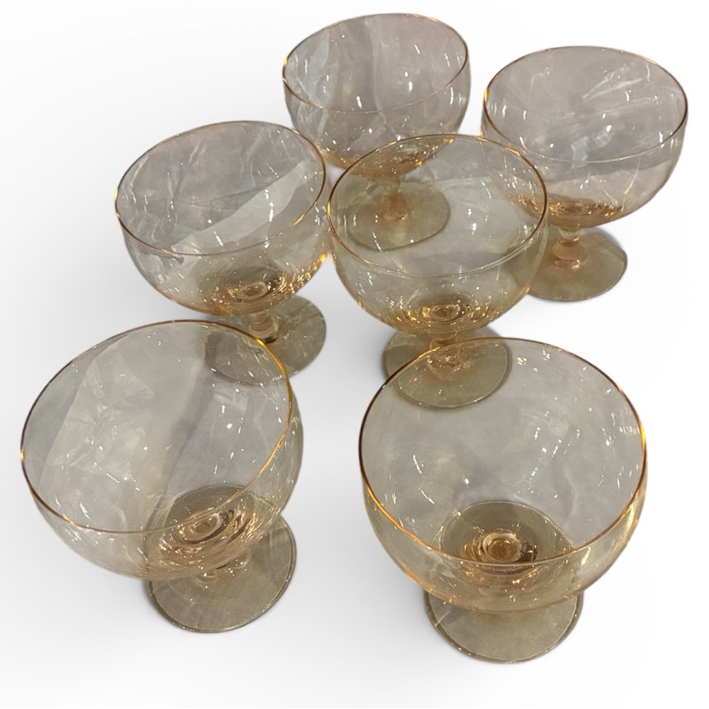 Pink CHAMPAGNE VTG BlownCOUPE STEMWARE set/6 {BLUSH PINK} Gorgeous Glass